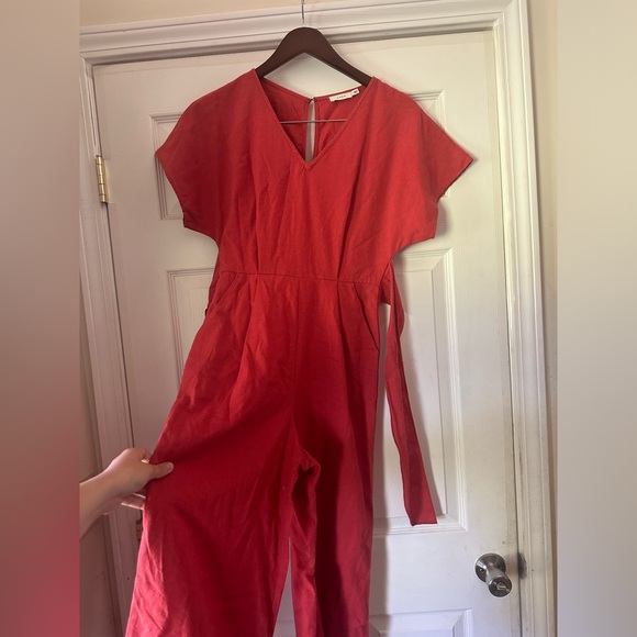 Lush Burnt Orange Wrapped Wide Leg Casual Jumpsuit Womens Small - Picture 2 of 9